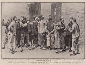 Tötet die Ausländer, Einheimische lesen ein anti-ausländisches Manifest in Peking